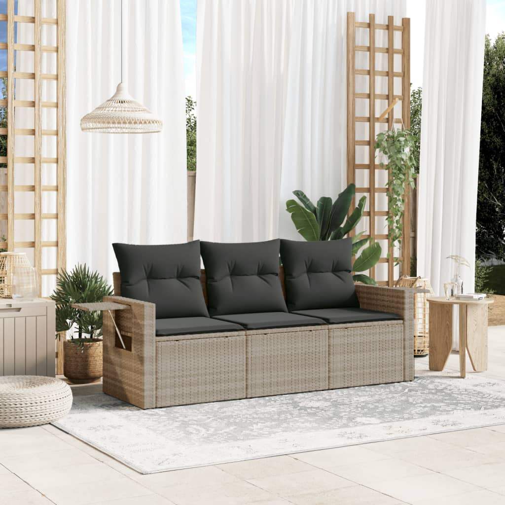 Set Divano da Giardino 3pz con Cuscini Grigio Chiaro Polyrattan - homemem39
