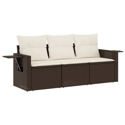 Set Divano da Giardino 3 pz con Cuscini Marrone in Polyrattan - homemem39