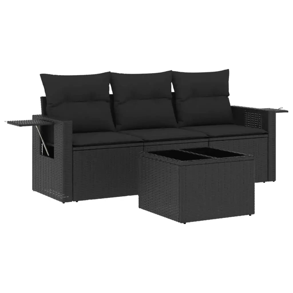 Set Divani da Giardino 4 pz con Cuscini Nero in Polyrattan - homemem39