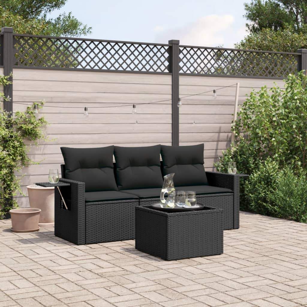 Set Divani da Giardino 4 pz con Cuscini Nero in Polyrattan - homemem39