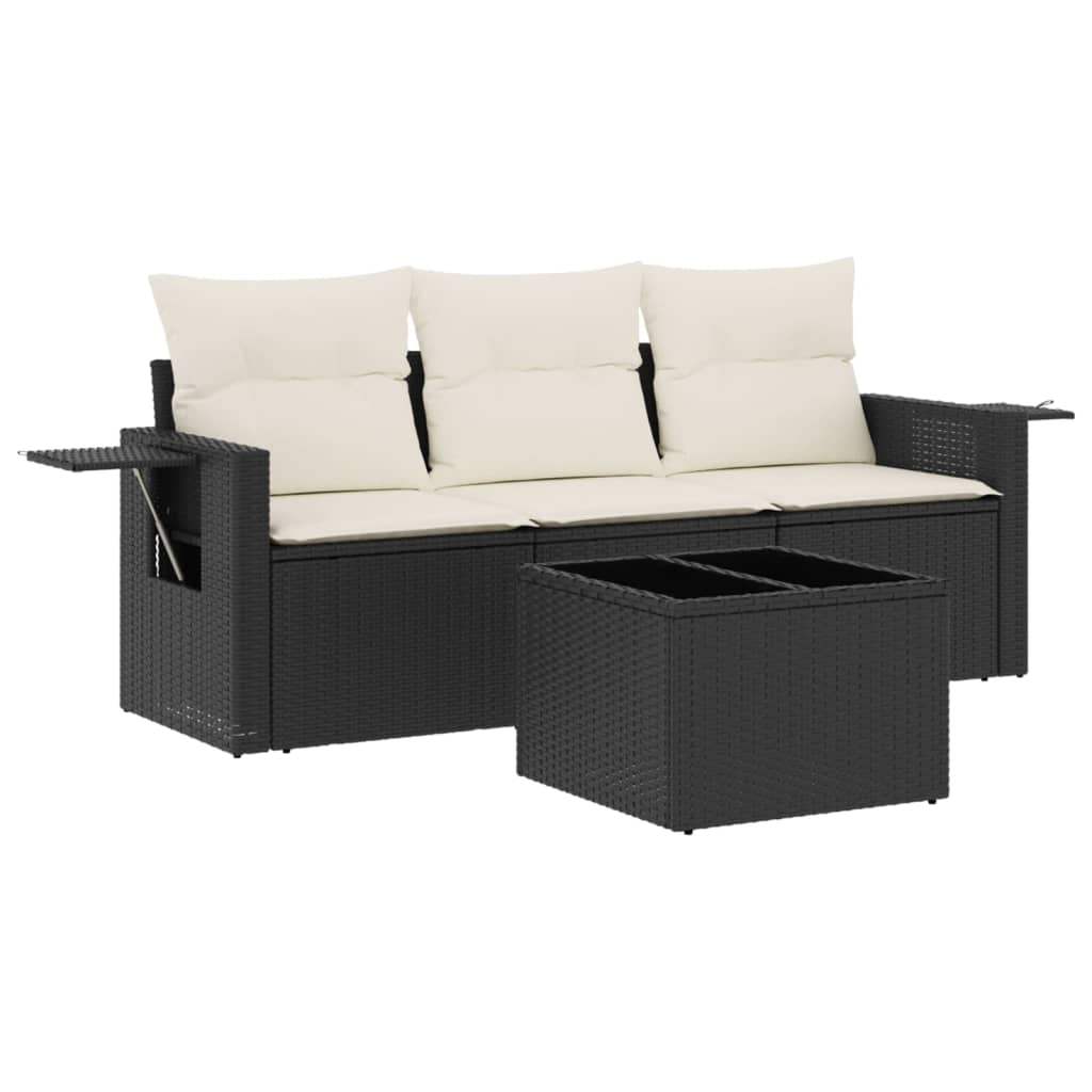 Set Divani da Giardino 4 pz con Cuscini Nero in Polyrattan - homemem39