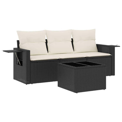 Set Divani da Giardino 4 pz con Cuscini Nero in Polyrattan - homemem39