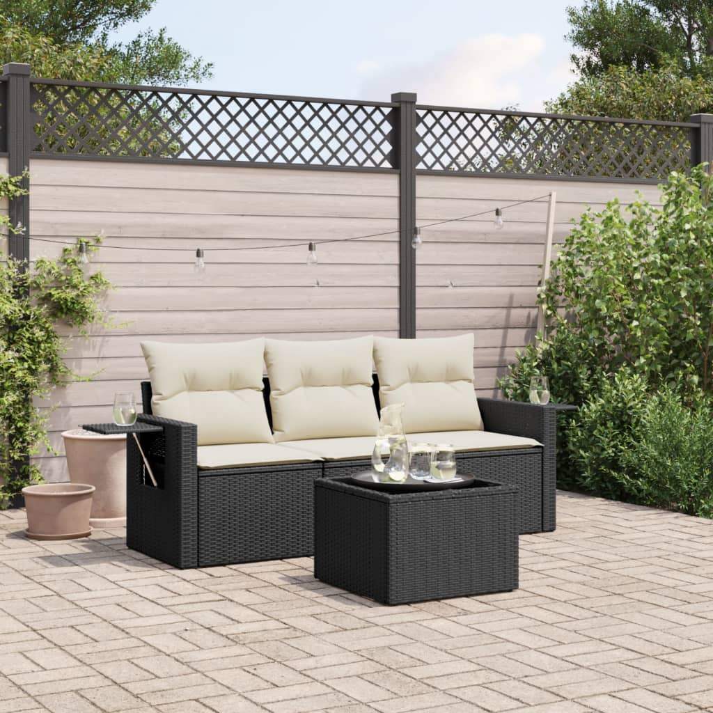Set Divani da Giardino 4 pz con Cuscini Nero in Polyrattan - homemem39