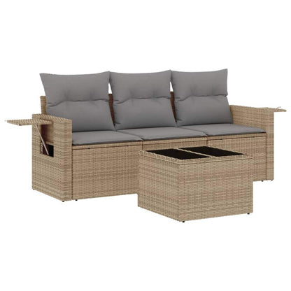 Set Divano da Giardino 4 pz con Cuscini Beige in Polyrattan - homemem39