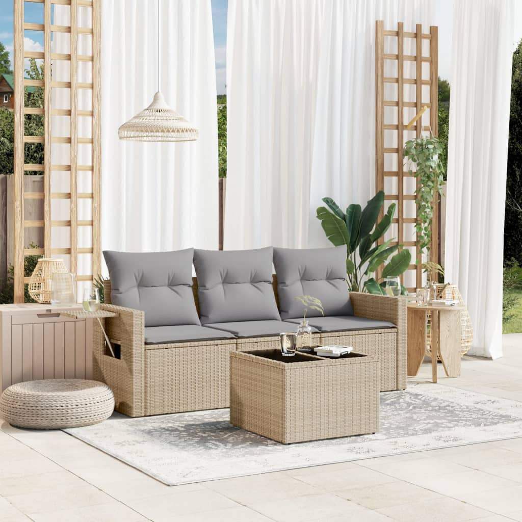 Set Divano da Giardino 4 pz con Cuscini Beige in Polyrattan - homemem39