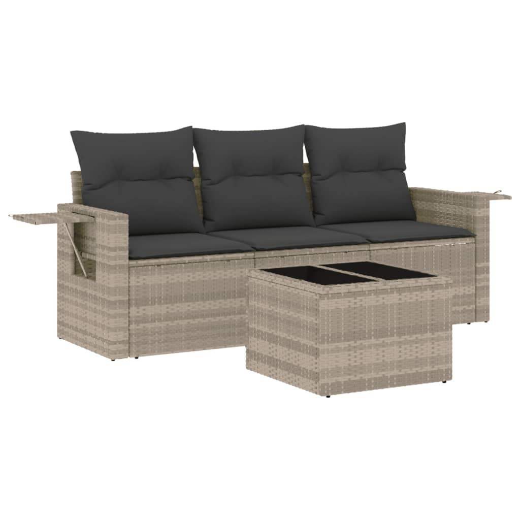 Set Divano da Giardino 4pz con Cuscini Grigio Chiaro Polyrattan - homemem39