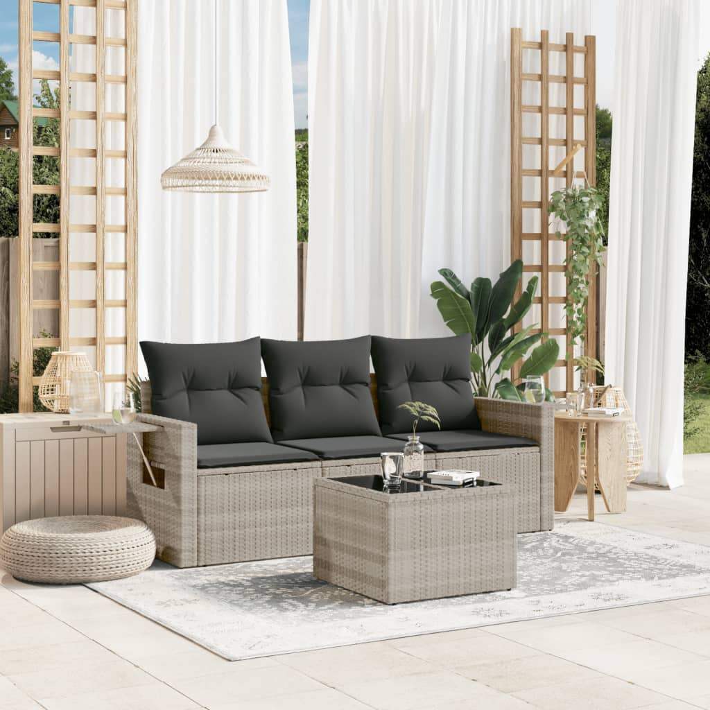 Set Divano da Giardino 4pz con Cuscini Grigio Chiaro Polyrattan - homemem39