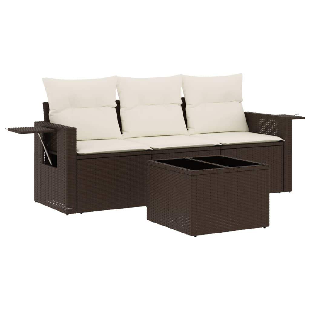 Set Divano da Giardino 4 pz con Cuscini Marrone in Polyrattan - homemem39