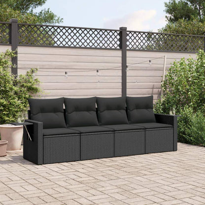 Set Divani da Giardino 4 pz con Cuscini Nero in Polyrattan - homemem39