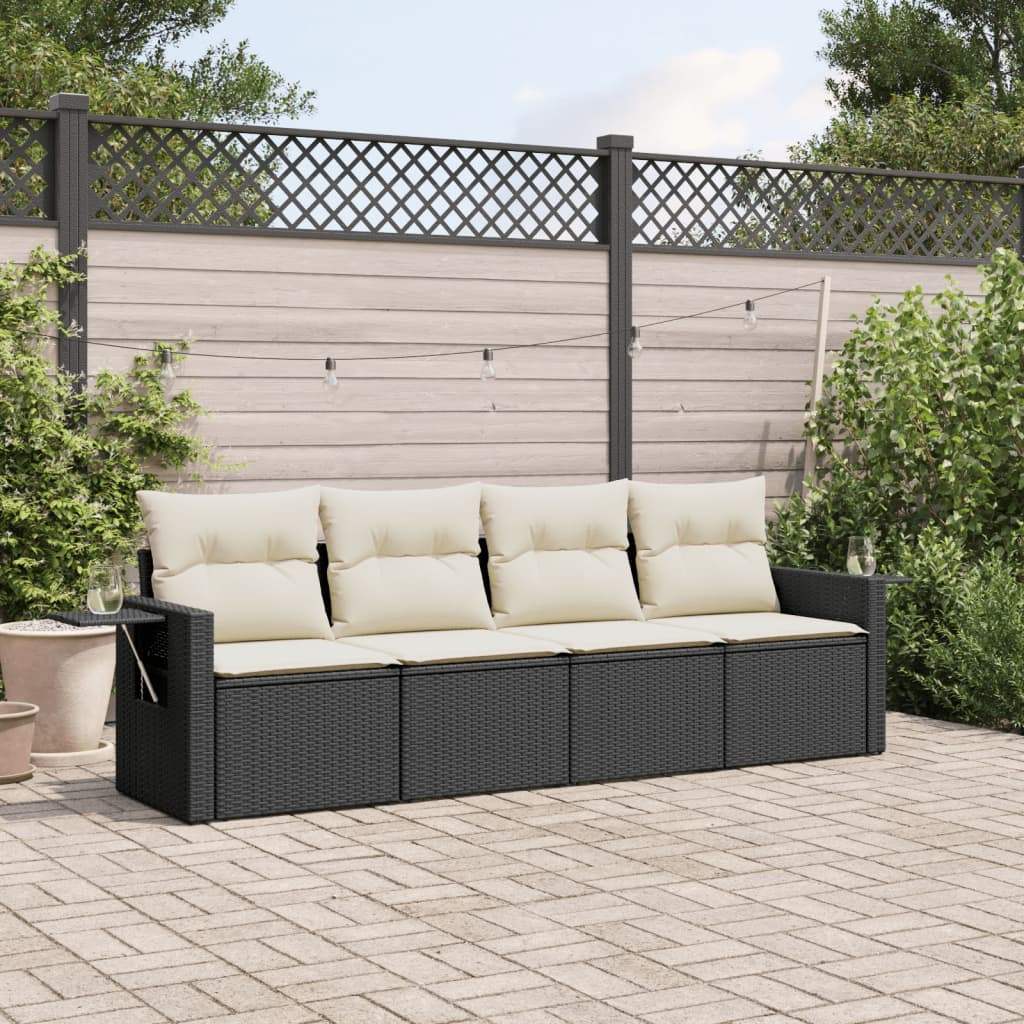 Set Divani da Giardino 4 pz con Cuscini Nero in Polyrattan - homemem39