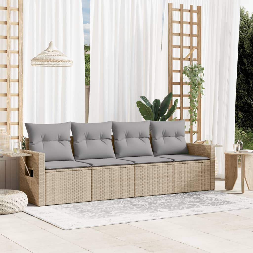 Set Divano da Giardino 4 pz con Cuscini Beige in Polyrattan - homemem39