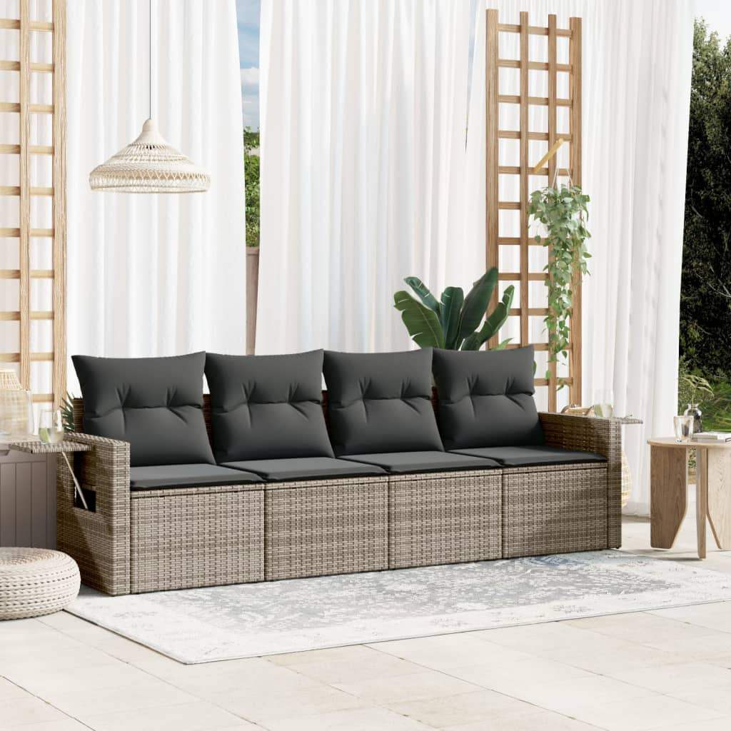 Set Divani da Giardino 4 pz con Cuscini in Polyrattan Grigio - homemem39