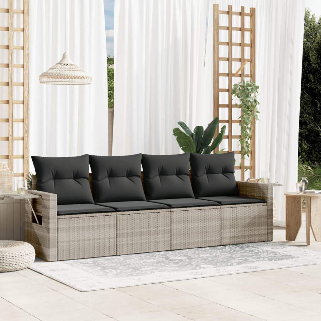 Set Divano da Giardino 4pz con Cuscini Grigio Chiaro Polyrattan - homemem39