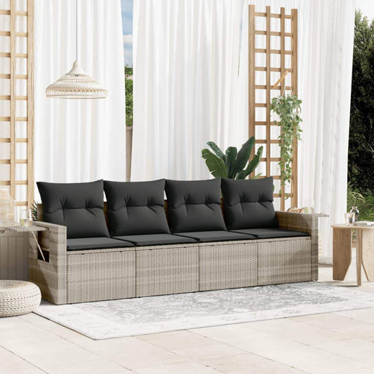 Set Divano da Giardino 4pz con Cuscini Grigio Chiaro Polyrattan - homemem39