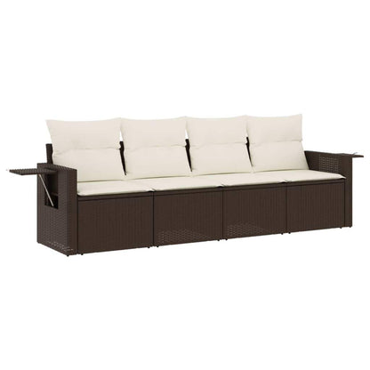 Set Divano da Giardino 4 pz con Cuscini Marrone in Polyrattan - homemem39