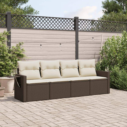 Set Divano da Giardino 4 pz con Cuscini Marrone in Polyrattan - homemem39