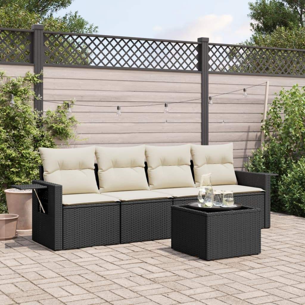 Set Divani da Giardino 5 pz con Cuscini in Polyrattan Nero - homemem39