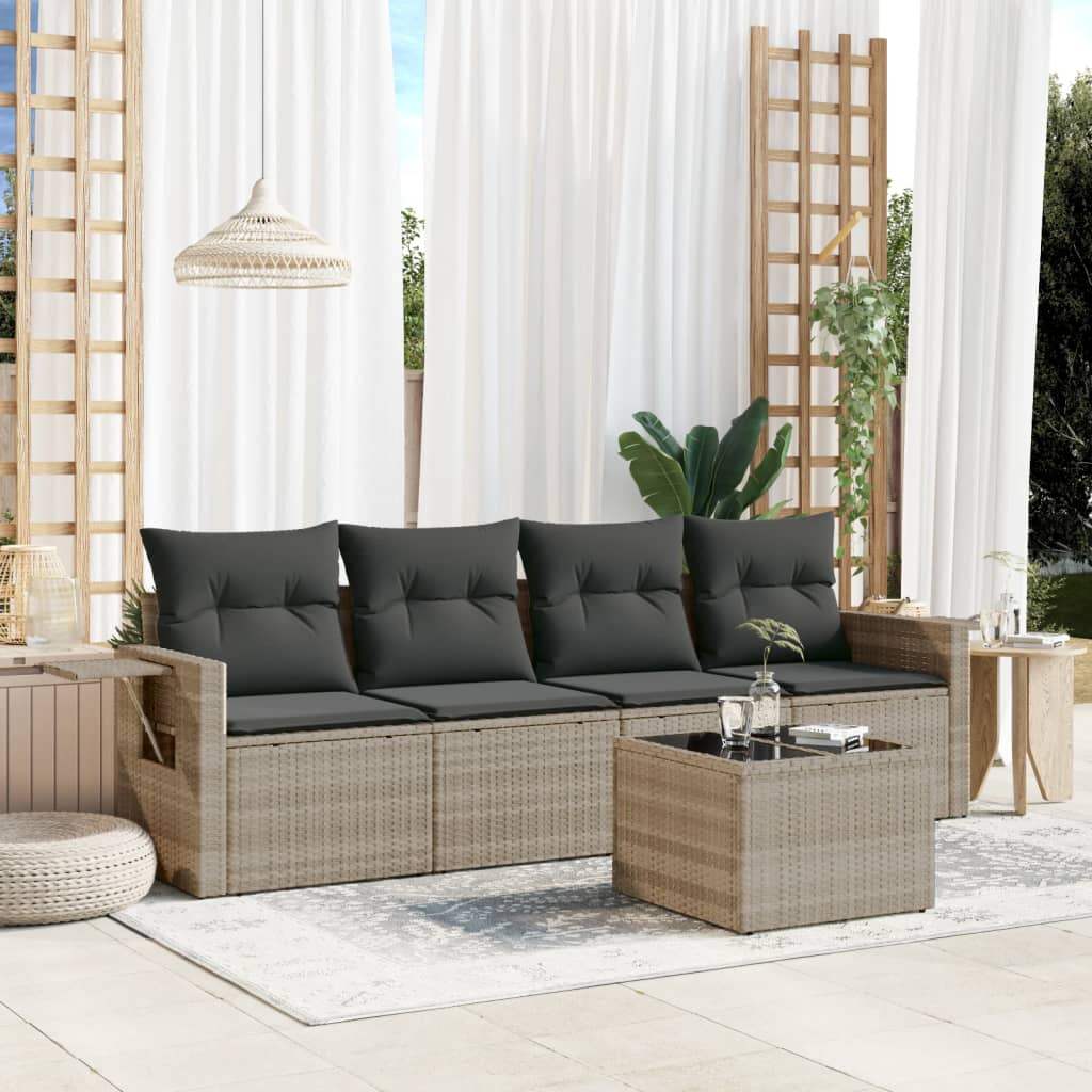 Set Divano da Giardino 5pz con Cuscini Grigio Chiaro Polyrattan - homemem39
