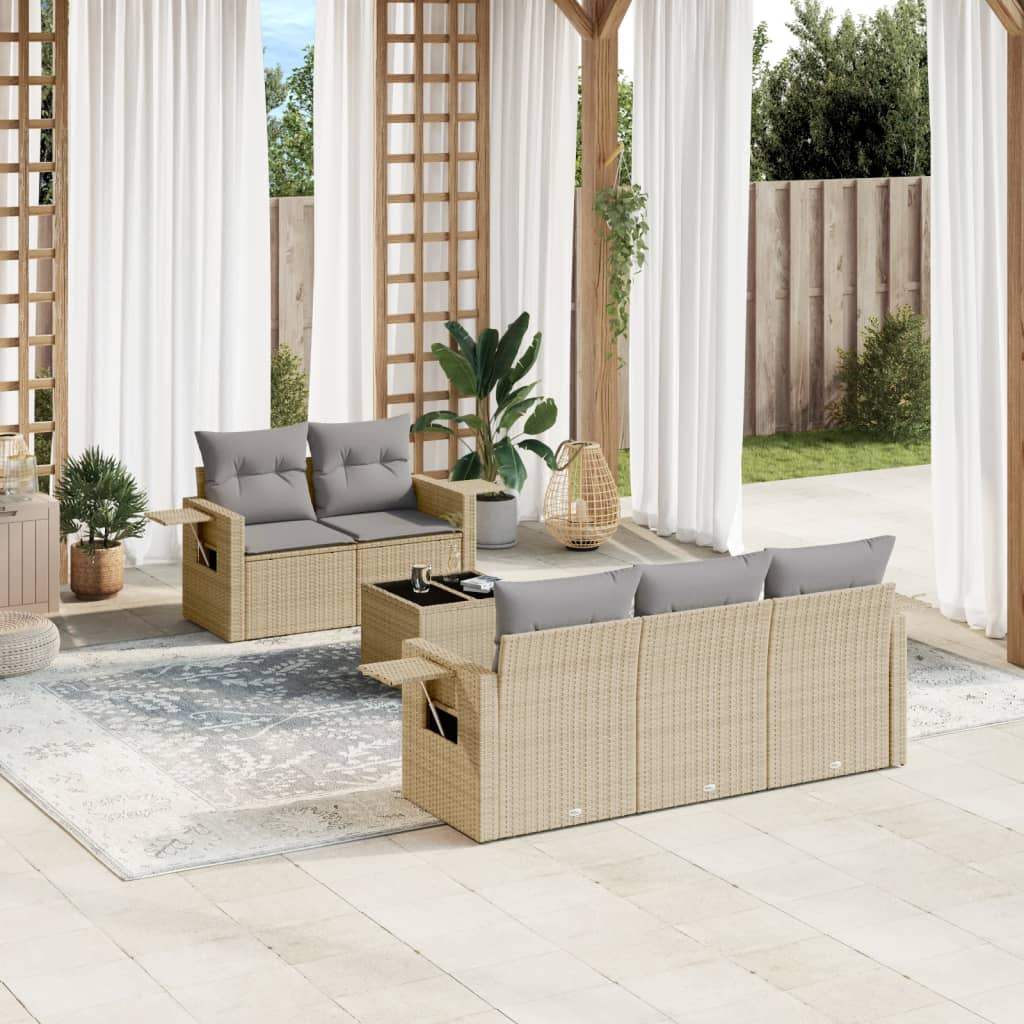 Set Divano da Giardino 6 pz con Cuscini Beige in Polyrattan - homemem39