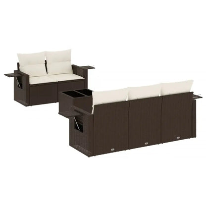 Set Divano da Giardino 6 pz con Cuscini Marrone in Polyrattan - homemem39