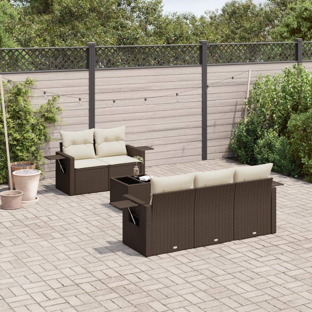 Set Divano da Giardino 6 pz con Cuscini Marrone in Polyrattan - homemem39