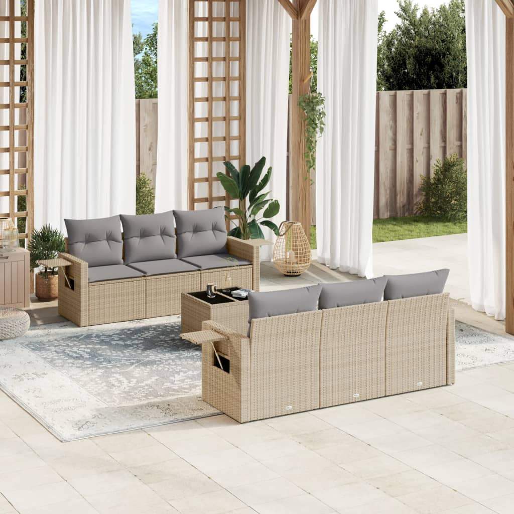 Set Divani da Giardino 7 pz con Cuscini Beige in Polyrattan - homemem39