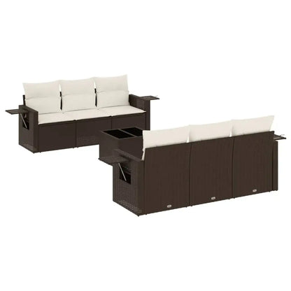 Set Divani da Giardino 7 pz con Cuscini Marrone in Polyrattan - homemem39