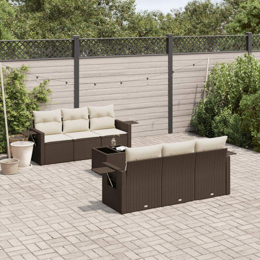 Set Divani da Giardino 7 pz con Cuscini Marrone in Polyrattan - homemem39