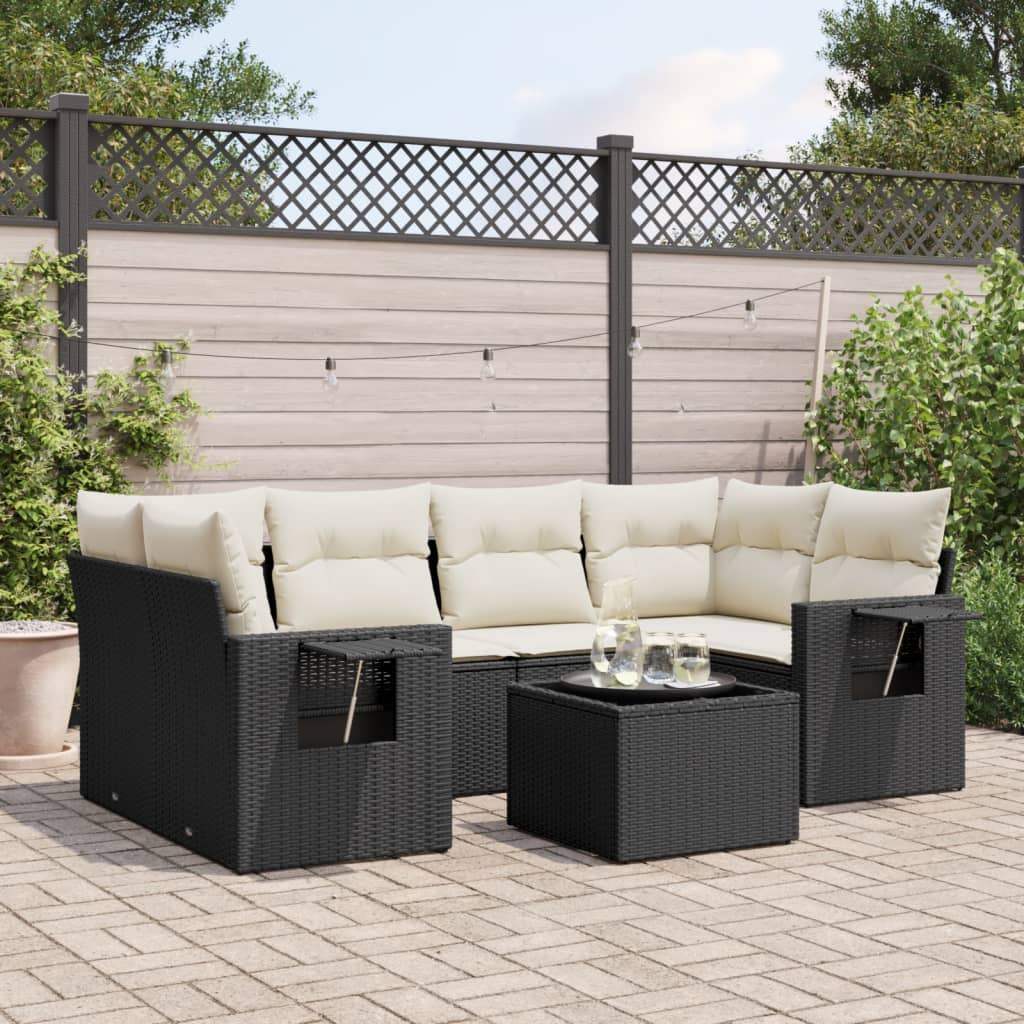 Set Divani da Giardino con Cuscini 7pz Nero Polyrattan - homemem39