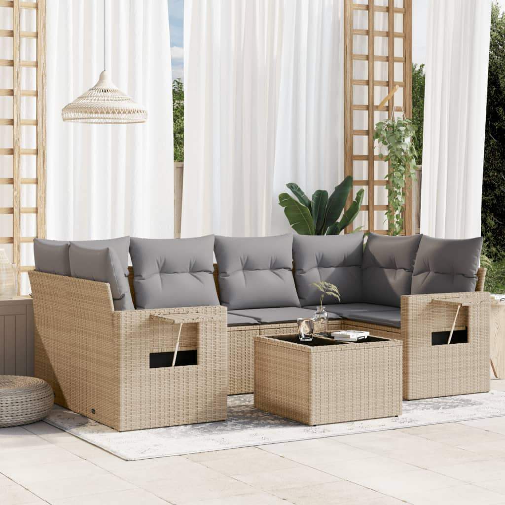 Set Divani da Giardino 7 pz con Cuscini Beige in Polyrattan - homemem39