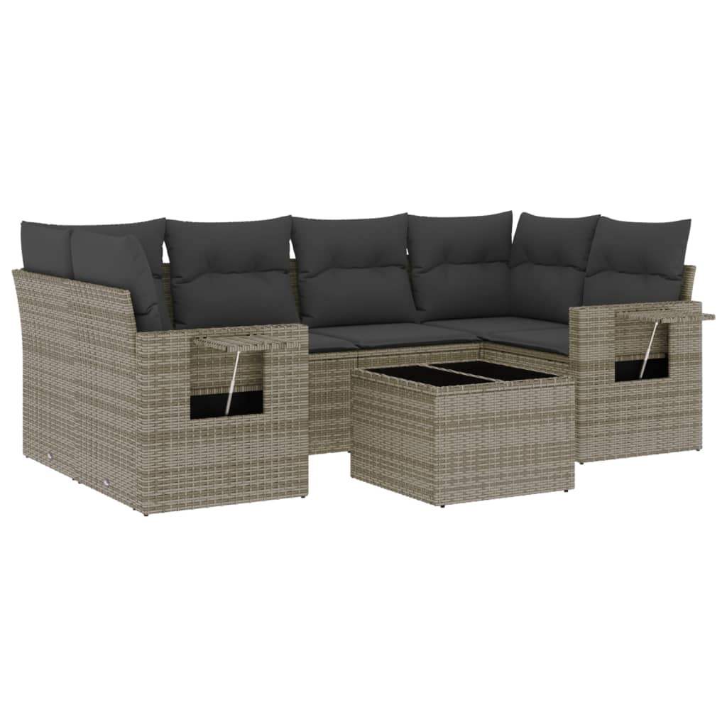 Set Divani da Giardino 7 pz con Cuscini Grigio in Polyrattan - homemem39