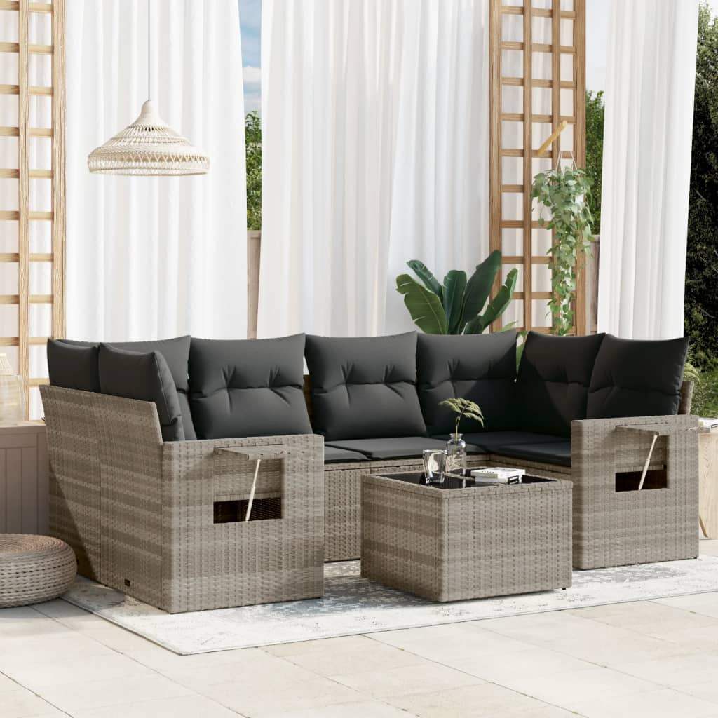 Set Divani da Giardino 7pz con Cuscini Grigio Chiaro Polyrattan - homemem39