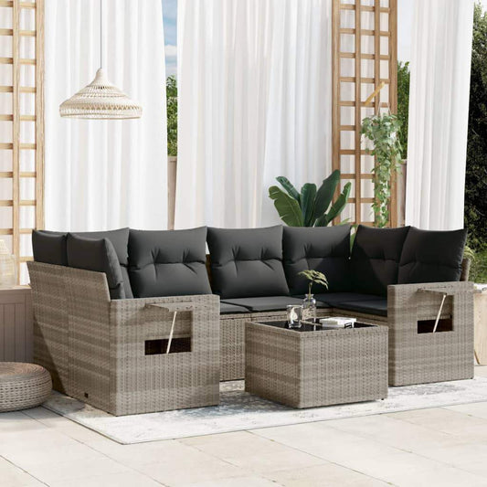 Set Divani da Giardino 7pz con Cuscini Grigio Chiaro Polyrattan - homemem39