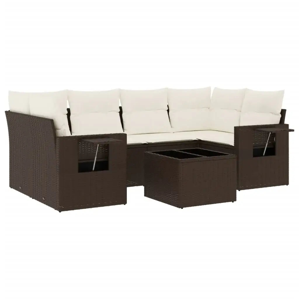 Set Divani da Giardino 7 pz con Cuscini Marrone in Polyrattan - homemem39