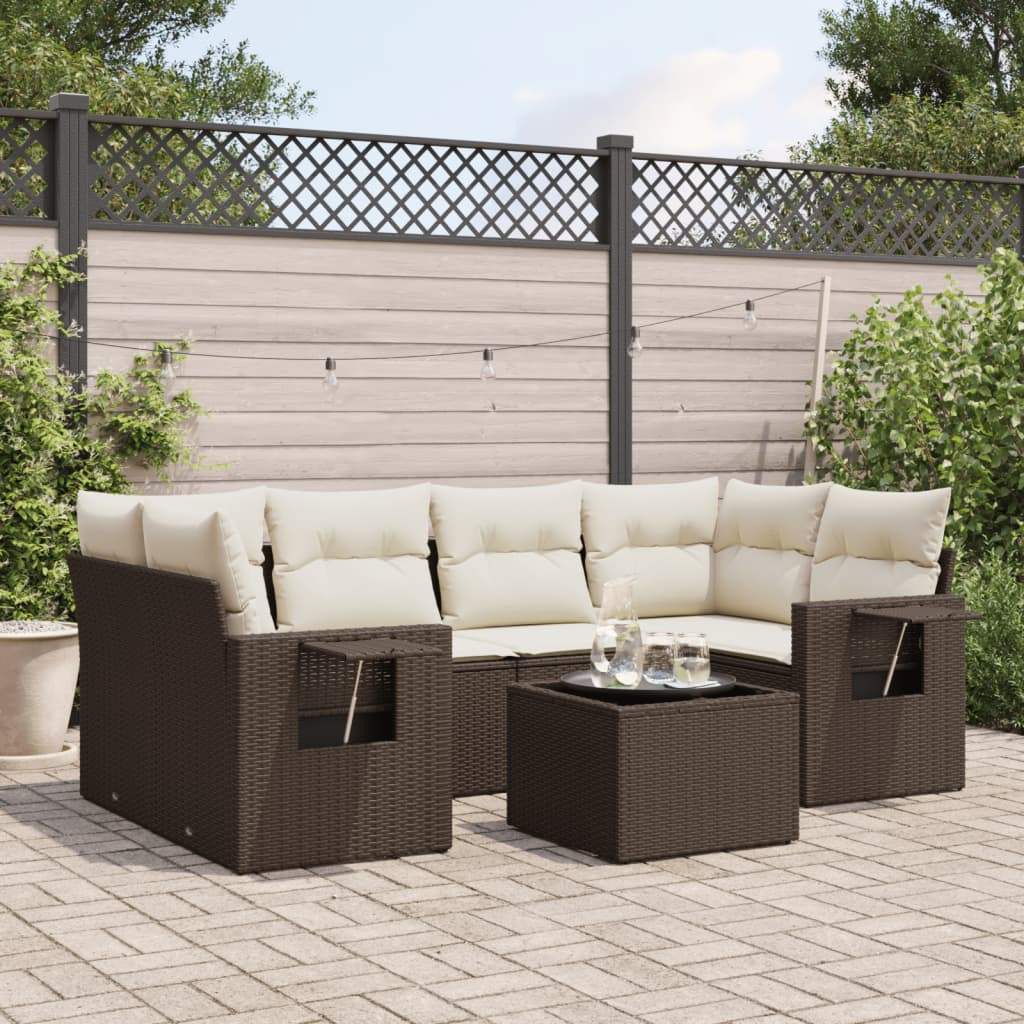Set Divani da Giardino 7 pz con Cuscini Marrone in Polyrattan - homemem39
