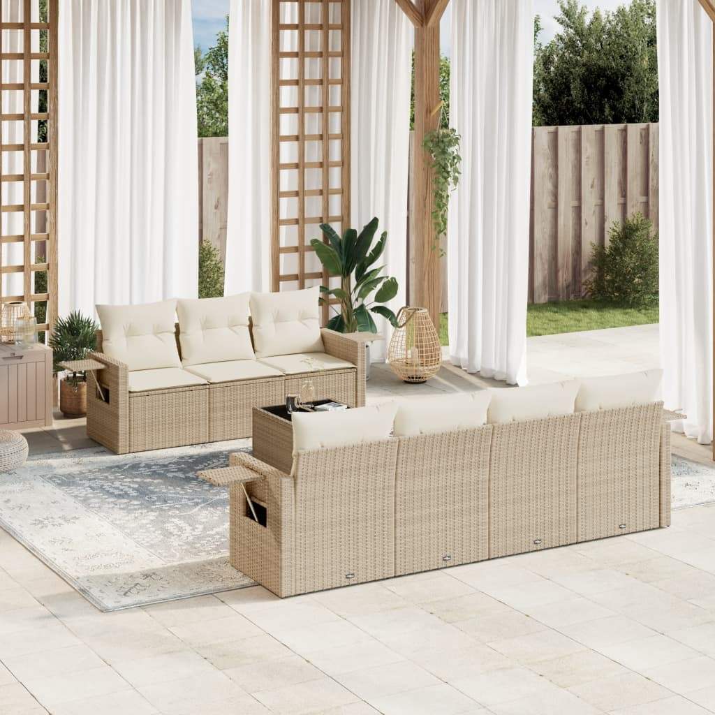 Set Divano da Giardino 8 pz con Cuscini Beige in Polyrattan - homemem39