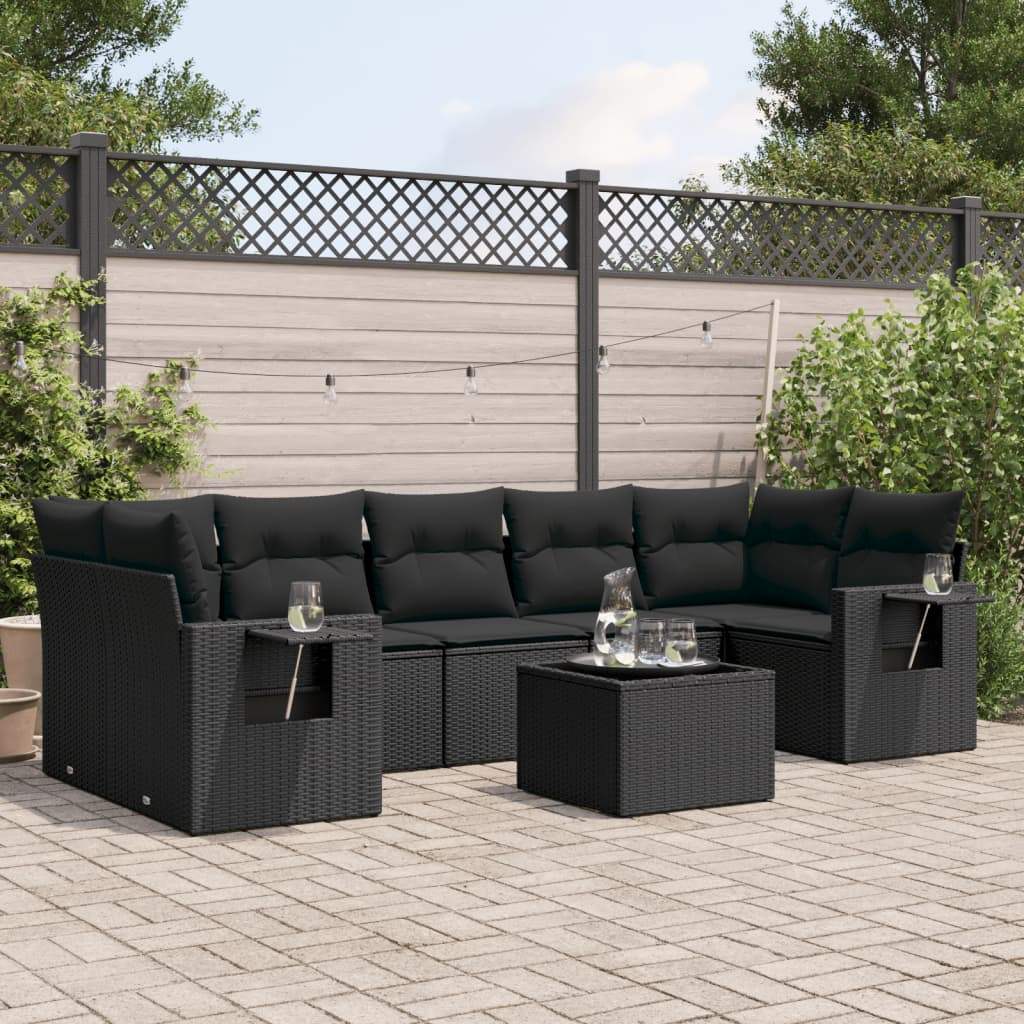 Set Divani da Giardino con Cuscini 8 pz Nero in Polyrattan - homemem39