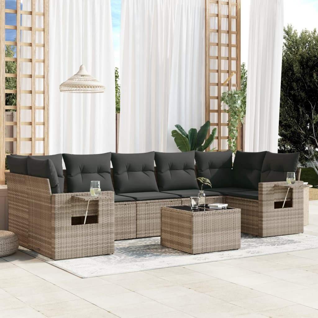 Set Divano da Giardino 8pz con Cuscini Grigio Chiaro Polyrattan - homemem39