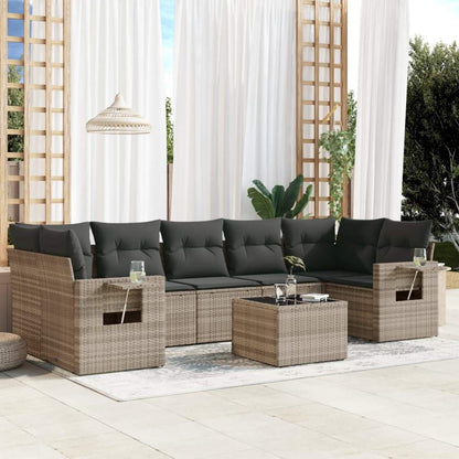 Set Divano da Giardino 8pz con Cuscini Grigio Chiaro Polyrattan - homemem39