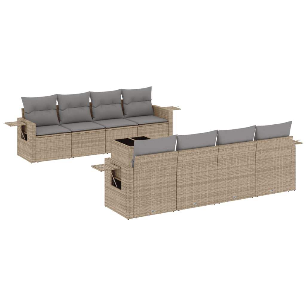 Set Divano da Giardino 9 pz con Cuscini Beige in Polyrattan - homemem39