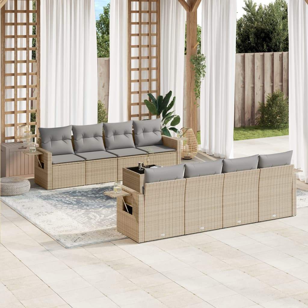 Set Divano da Giardino 9 pz con Cuscini Beige in Polyrattan - homemem39