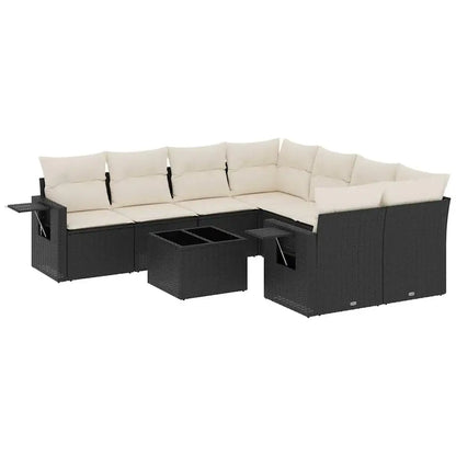 Set Divani da Giardino 9 pz con Cuscini Nero in Polyrattan - homemem39