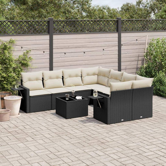Set Divani da Giardino 9 pz con Cuscini Nero in Polyrattan - homemem39