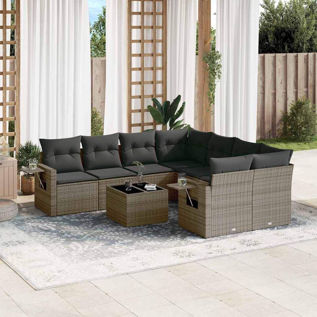 Set Divano da Giardino 9 pz con Cuscini Grigio in Polyrattan - homemem39