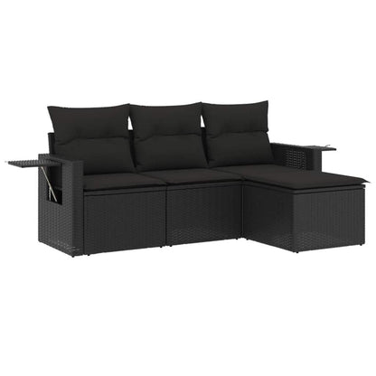 Set Divani da Giardino 4 pz con Cuscini Nero in Polyrattan - homemem39