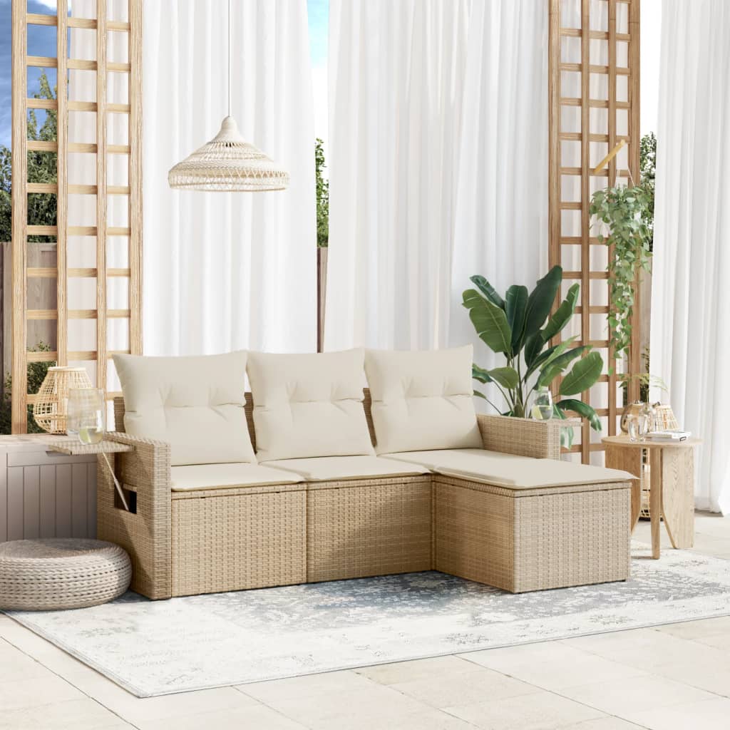 Set Divano da Giardino 4 pz con Cuscini in Polyrattan