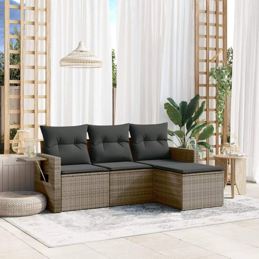 Set Divani da Giardino 4 pz con Cuscini in Polyrattan Grigio - homemem39