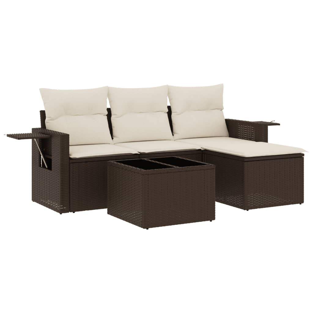 Set Divano da Giardino 4 pz con Cuscini Marrone in Polyrattan - homemem39