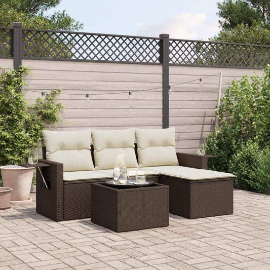 Set Divano da Giardino 4 pz con Cuscini Marrone in Polyrattan - homemem39