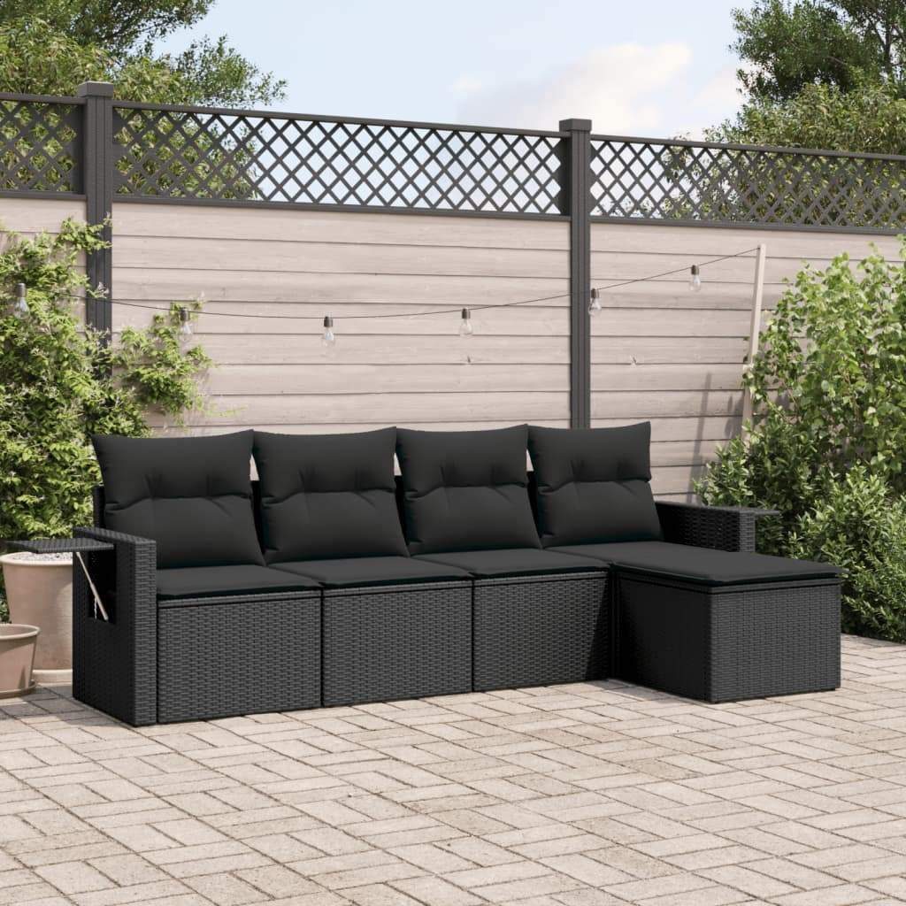 Set Divani da Giardino 5 pz con Cuscini in Polyrattan Nero - homemem39